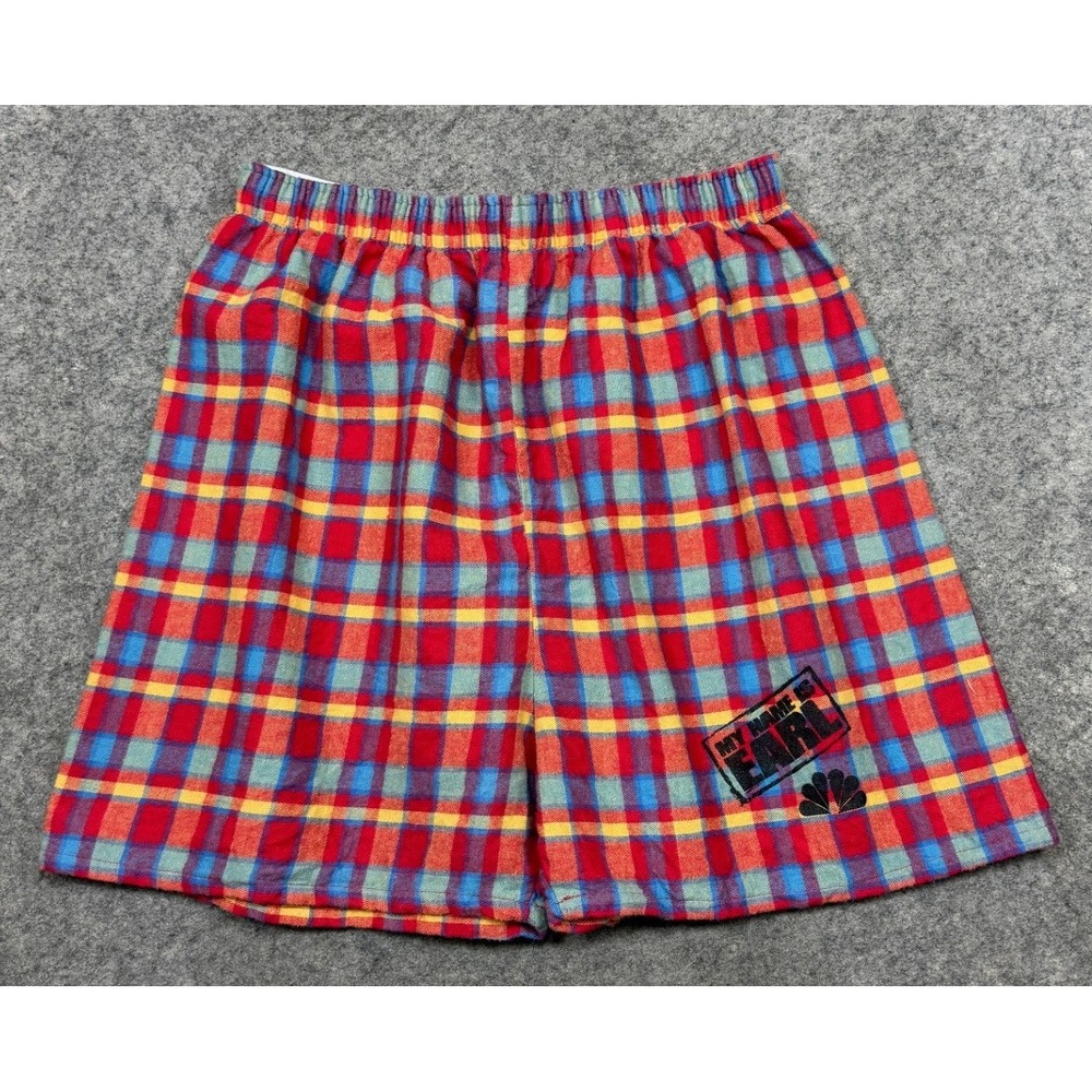 Vtg My Name is Earl Plaid Shorts Adult M Red Yellow Blue NBC Promo Cotton Y2K
